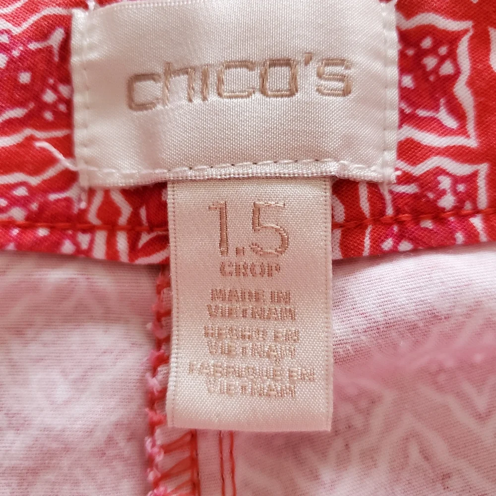 Chico’s Red White Geometric Crop Pants 4th of July Americana Summer Capri
